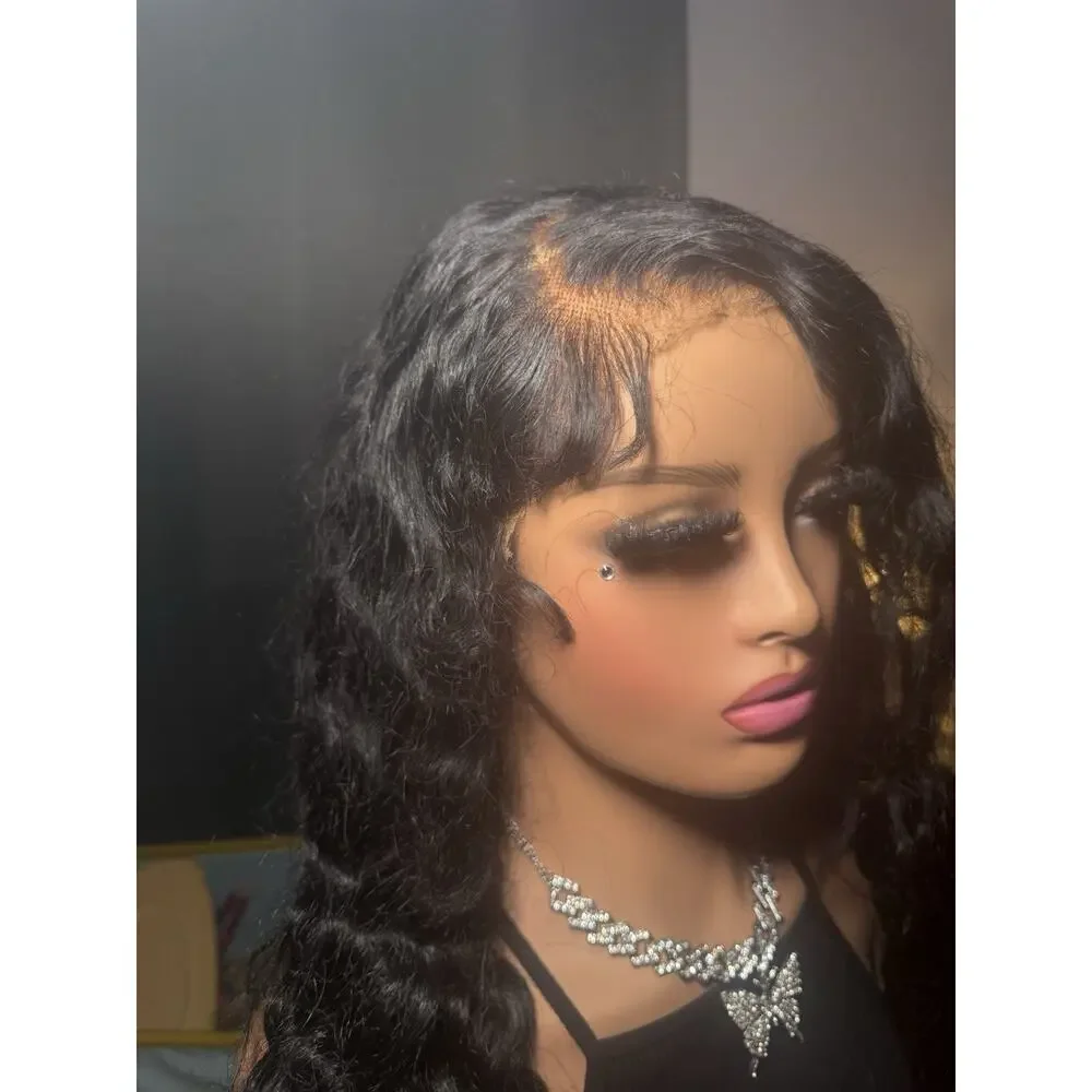 100% Human Hair Wig 13x6 Lace Front Black Wavy Pre-Plucked Customized